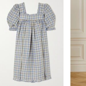 DÔEN Frede Ruffled Checked Ramie Mini Dress - Blue